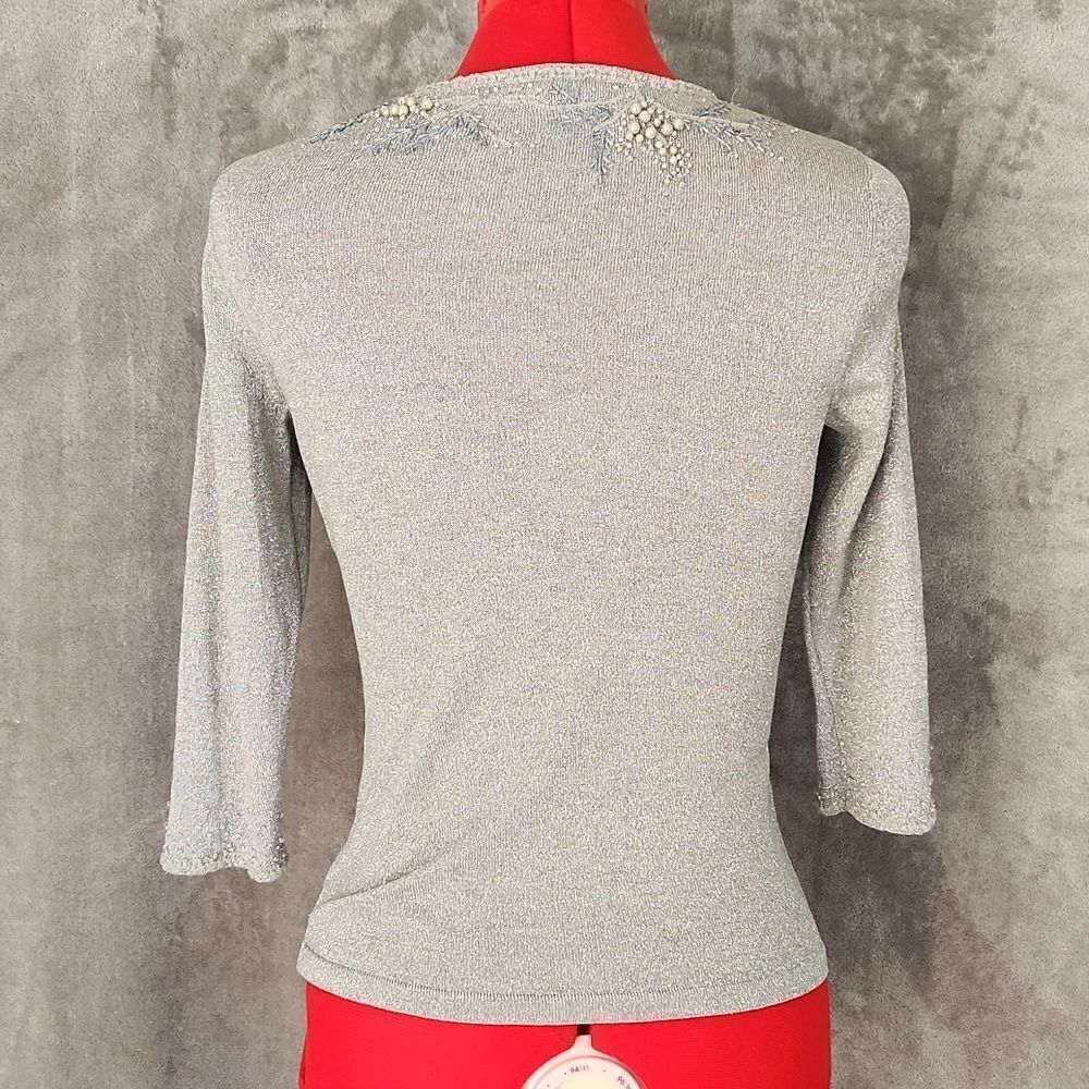 *Ann Taylor Petites Silver Beaded Wrap Sweater Top XSP Metallic Holiday - Picture 8 of 12